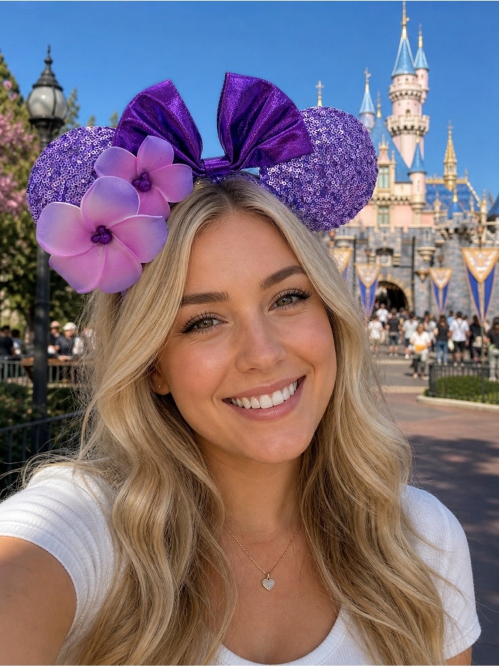 Shanghai Disney Resort Purple Plumeria Sequin Minnie Ears NWT